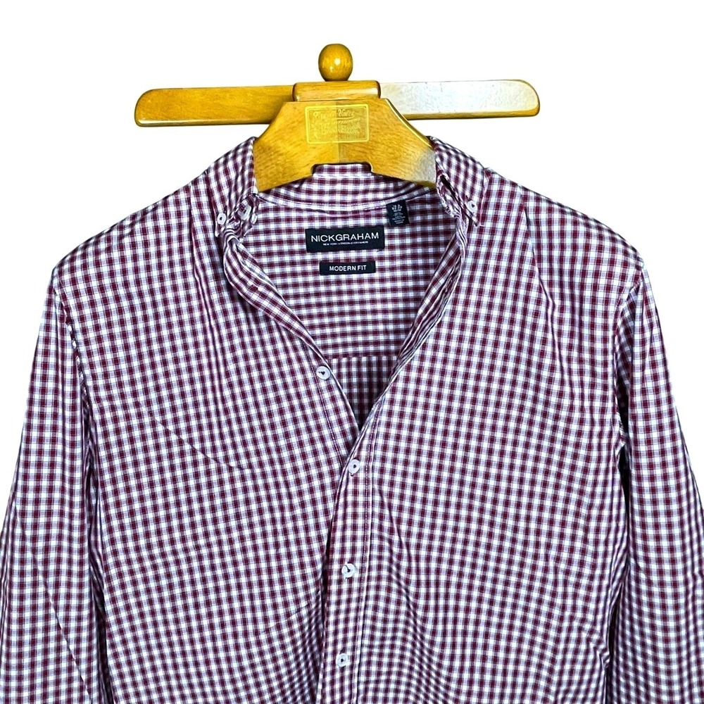 Nick Graham Modern Fit Mens Dress Shirt Checkered Long Sleeve Button‎ Up Size M